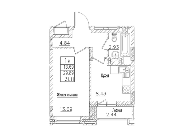 Планировка 1-комн 29,8, 31,11 м²