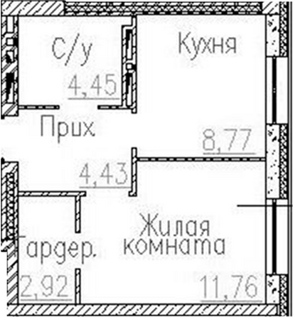 Планировка 1-комн 32,33 м²