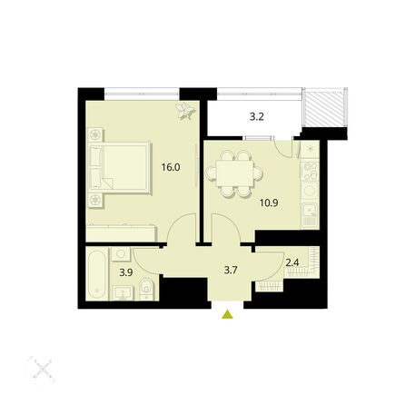 Планировка 1-комн 40,05 м²