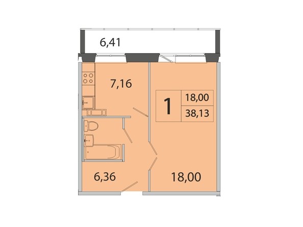 Планировка однокомнатной квартиры 38,13 кв.м