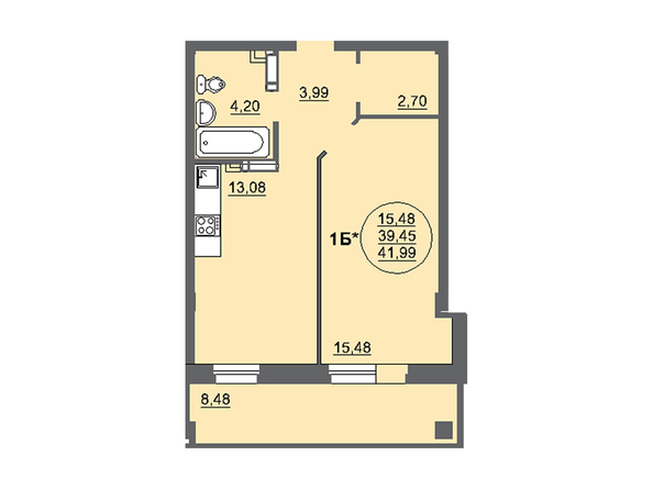 Планировка 1-комнатной квартиры 41,99