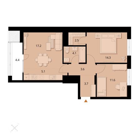 Планировка 3-комн 66,49 м²