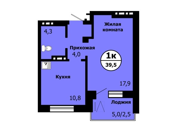 Планировка 1-комнатной квартиры 39.5 кв.м