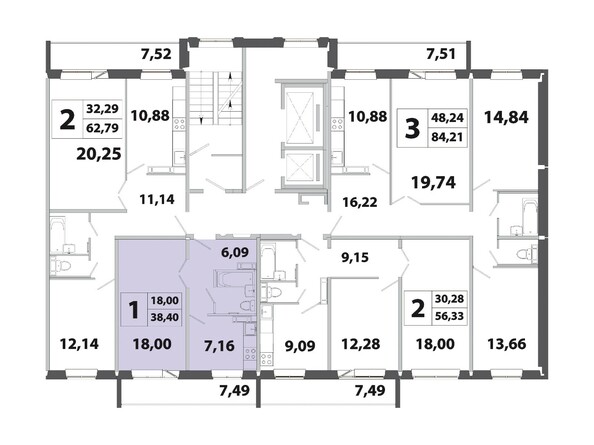 Планировка двухкомнатной квартиры 38,40 кв.м
