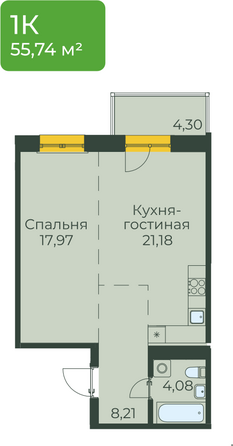 Планировка 1-комн 55,74 м²