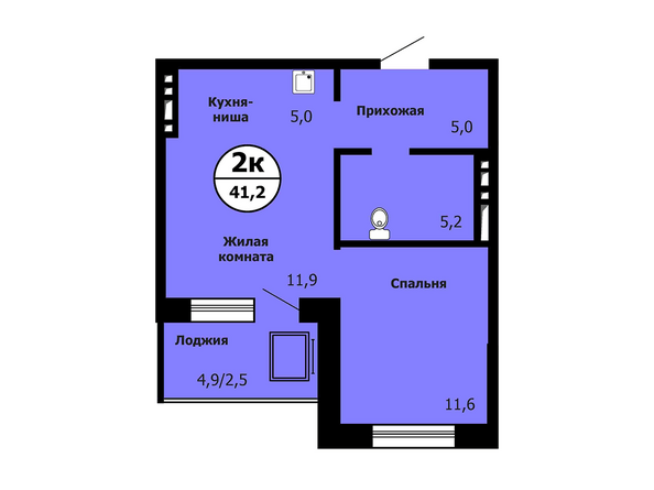 Типовая планировка 2-комнатной квартиры 41,2 кв.м