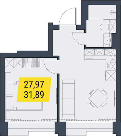 Планировка 1-комн 31,89 - 32,15 м²