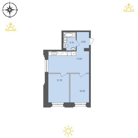 Планировка 1-комн 47,46 м²