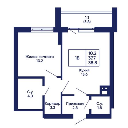 Планировка 1-комн 38,8 м²