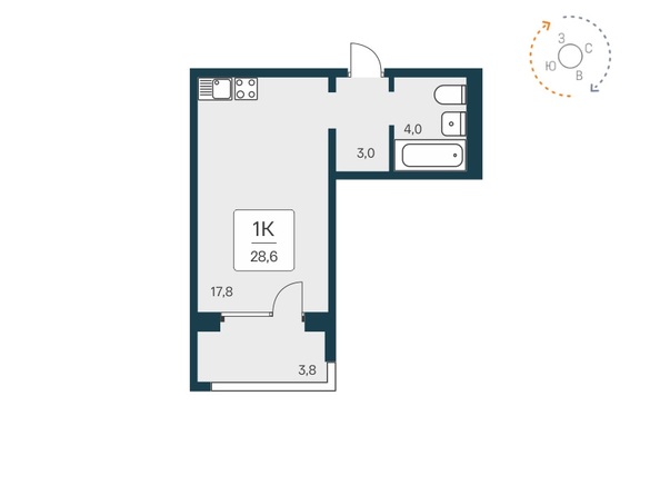 Планировка Студия 28,6 м²