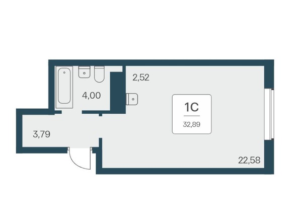 Планировка Студия 32,89, 33,22 м²