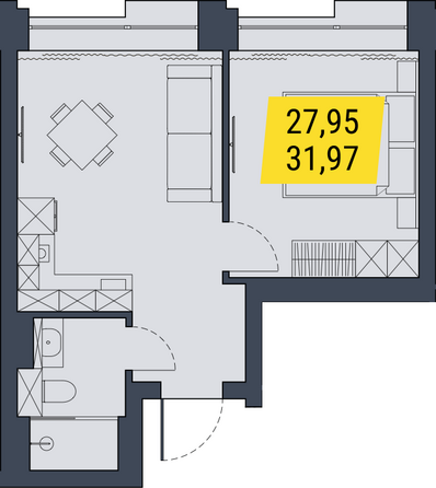 Планировка 1-комн 31,97 м²