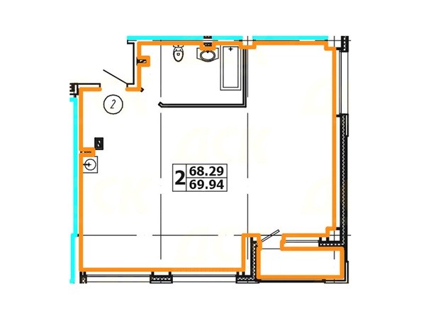 Планировка 1-комнатной квартиры 69,94 кв. м