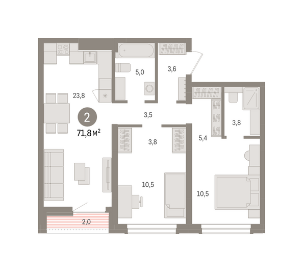 Планировка 2-комн 71,77, 71,78 м²