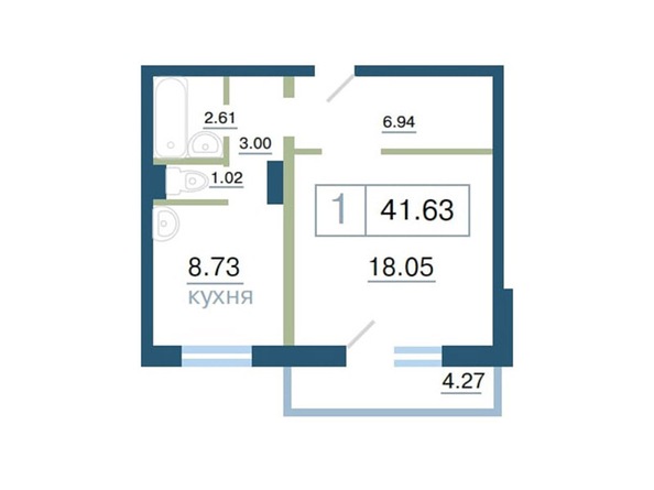 Планировка 2-комн 41,63 м²