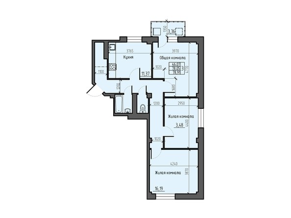 Планировка трехкомнатной квартиры 78,91 кв.м