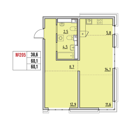 Планировка 3-комн 60,1 м²