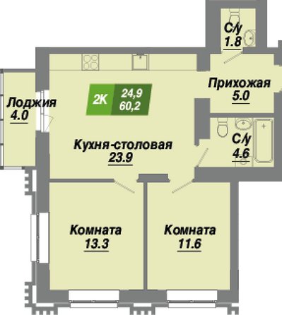 Планировка 2-комн 60,2 м²