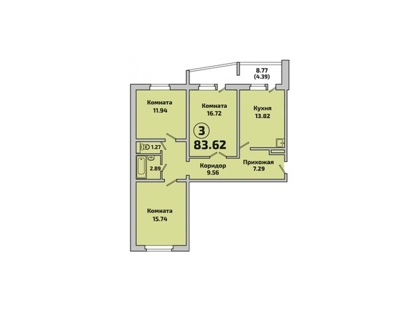 Планировка 3-комнатной квартиры 83,62 кв.м