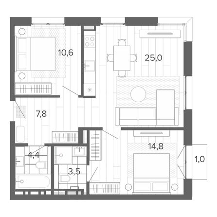 Планировка 3-комн 66,63, 67,67 м²