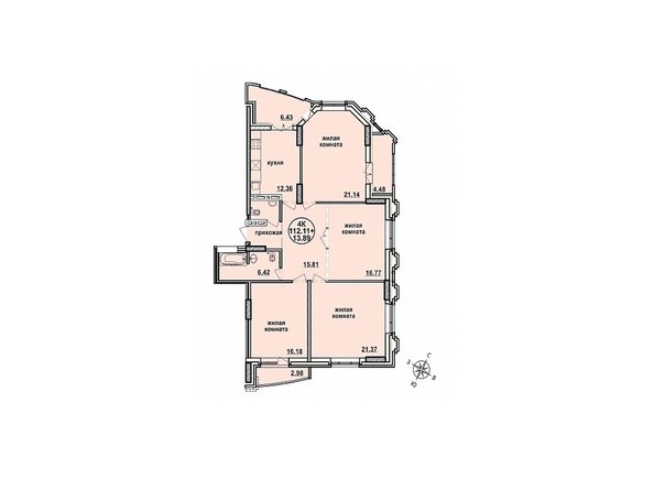 Планировка четырехкомнатной квартиры 112,11 кв.м