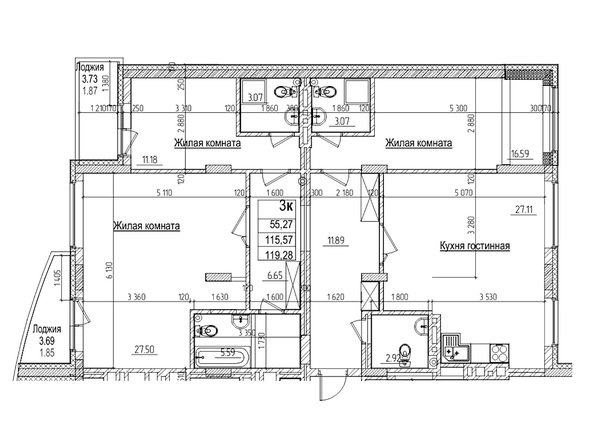 Планировка 3-комн 115,5 м²