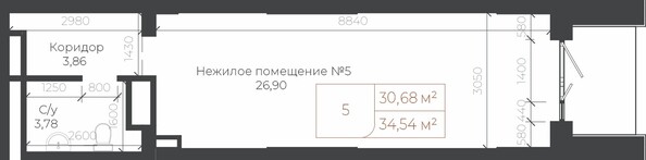 Планировка Студия 34,54 м²