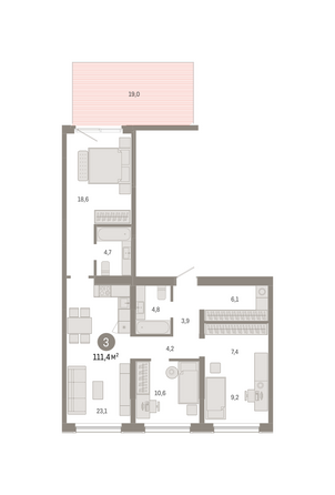 Планировка 3-комн 111,43 м²