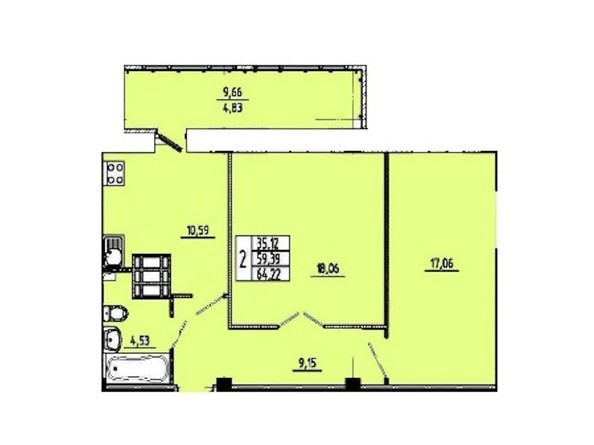 Планировка 2-комнатной квартиры 64,22 кв.м