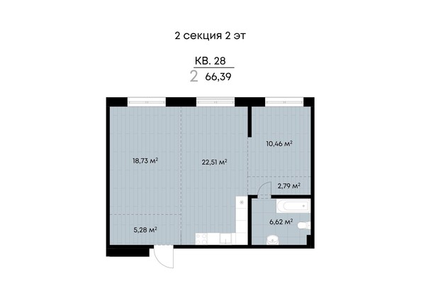Планировка 2-комн 66,39 м²