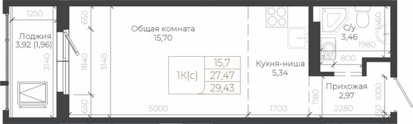 Планировка 1-комн 29,43 м²