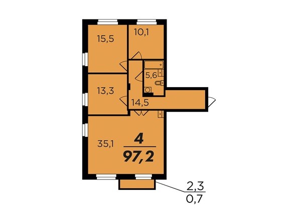 Планировка четырехкомнатной квартиры 97,2 кв.м