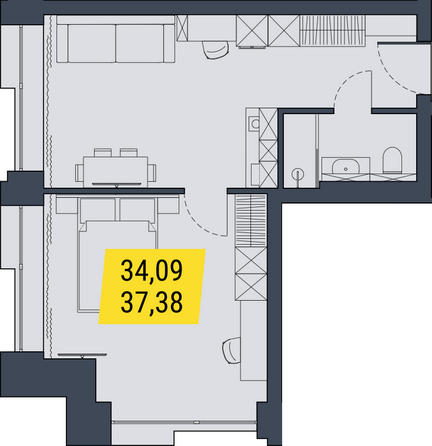 Планировка 1-комн 37,38 м²