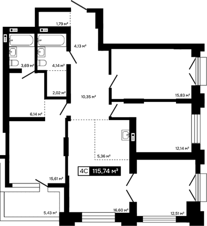 Планировка 2-комн 97,8 м²