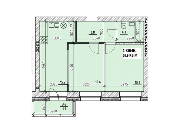 Планировка двухкомнатной квартиры 51,9 кв.м