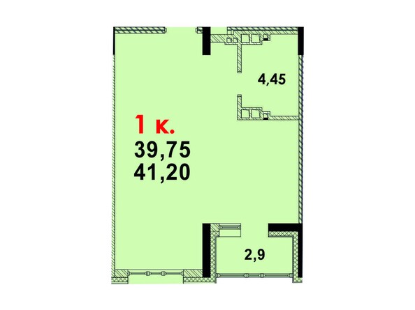 Планировка 1-комнатной квартиры 40,73 кв.м