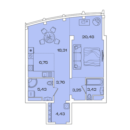 Планировка 1-комн 65,83 м²