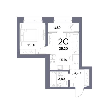 Планировка 2-комн 39,3 м²