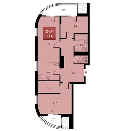 Планировка 3-комн 73,4 м²