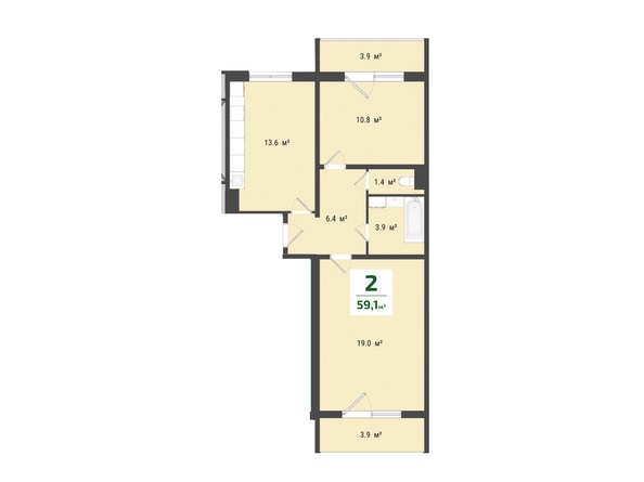 Планировка 2-комн 59,1 м²