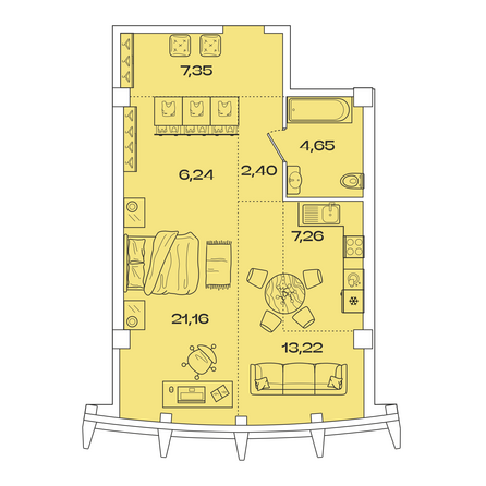 Планировка 1-комн 62,28 м²