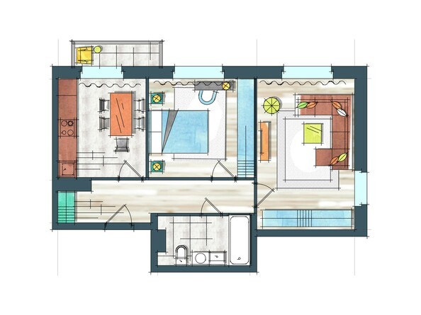 Планировка двухкомнатной квартиры 59,7 кв.м