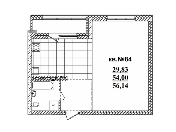 Планировка Студия 56,14 - 56,97 м²