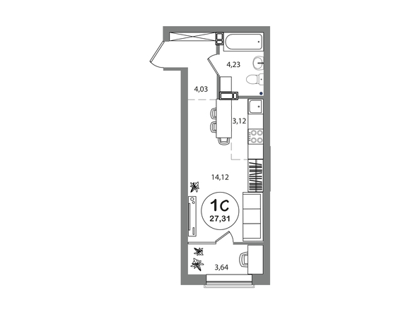 Планировка Студия 27,31 м²