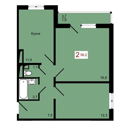 Планировка 2-комн 56,2 м²