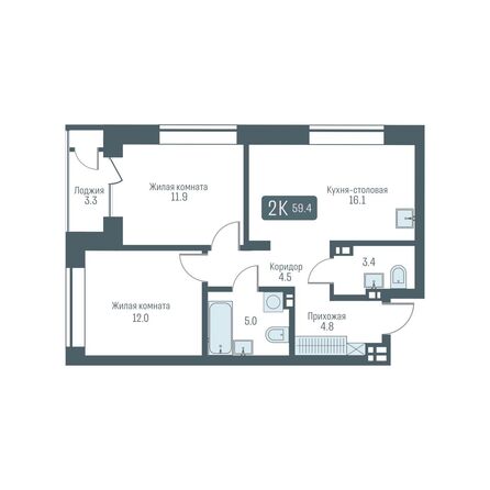 Планировка 2-комн 59,4 м²