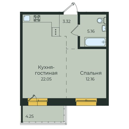 Планировка 1-комн 46,94 м²