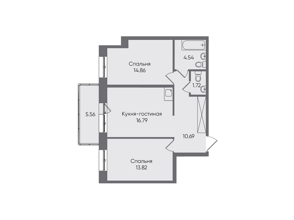 Планировка трехкомнатной квартиры 67,98 кв.м