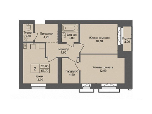 Планировка 3-комнатной квартиры 53,7 кв.м