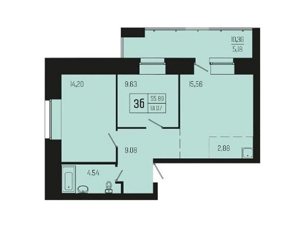 Планировка двухкомнатной квартиры 61,07 кв.м 